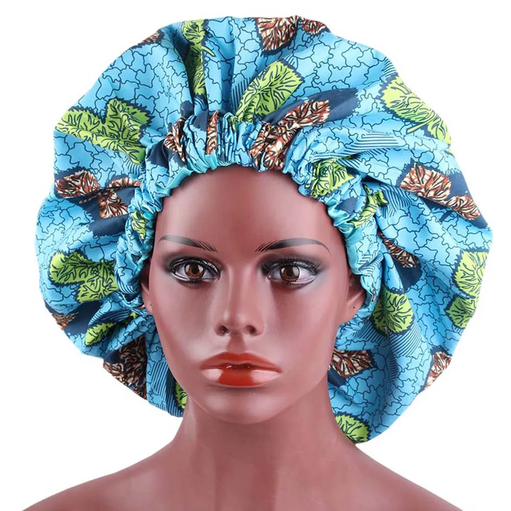 

African Bonnet Print Pattern Women Satin Lined Bonnets Extra Large Size Turban