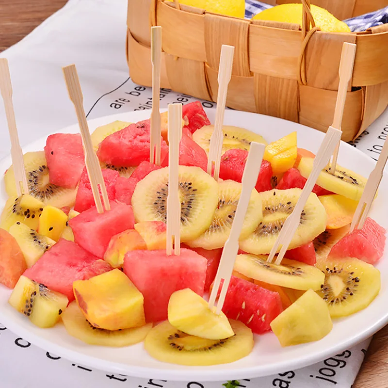 

100PCS 9cm Disposable Forks Bamboo Fruit Fork Toothpick Skewer Home Party Cake Dessert Salad Vegetable Forks Dessert Tools