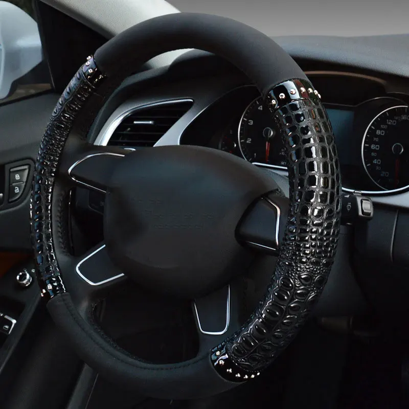 

38cm Universal Auto Interior Styling Auto Car Steering Wheel Cover Universal Leather Crocodile Pattern Car Wheel Cover Blue