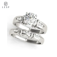 lesf 1 0 ct round moissanite diamond engagement ring sets jewelry 925 sterling silver rings for women