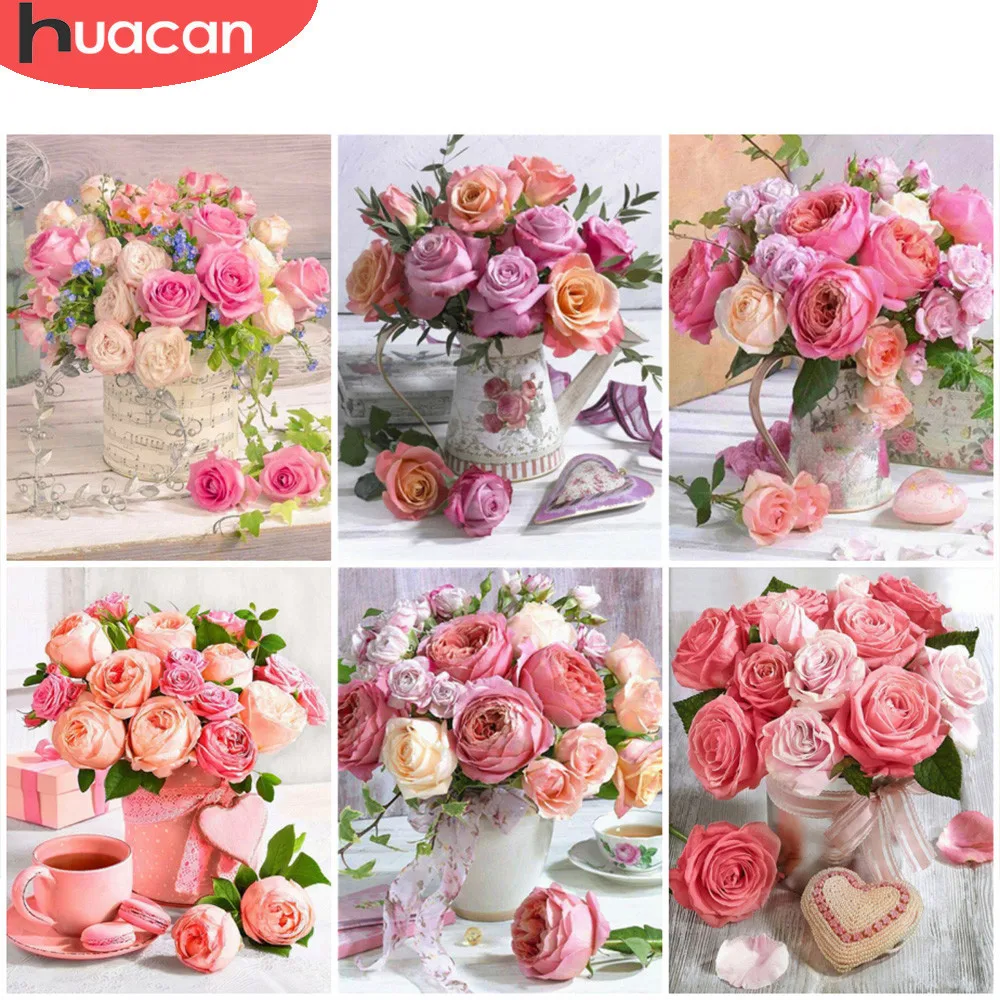 

HUACAN полная алмазная живопись, цветы, розы, вышивка, вышивка крестиком, украшение, живопись с алмазами, настенное искусство