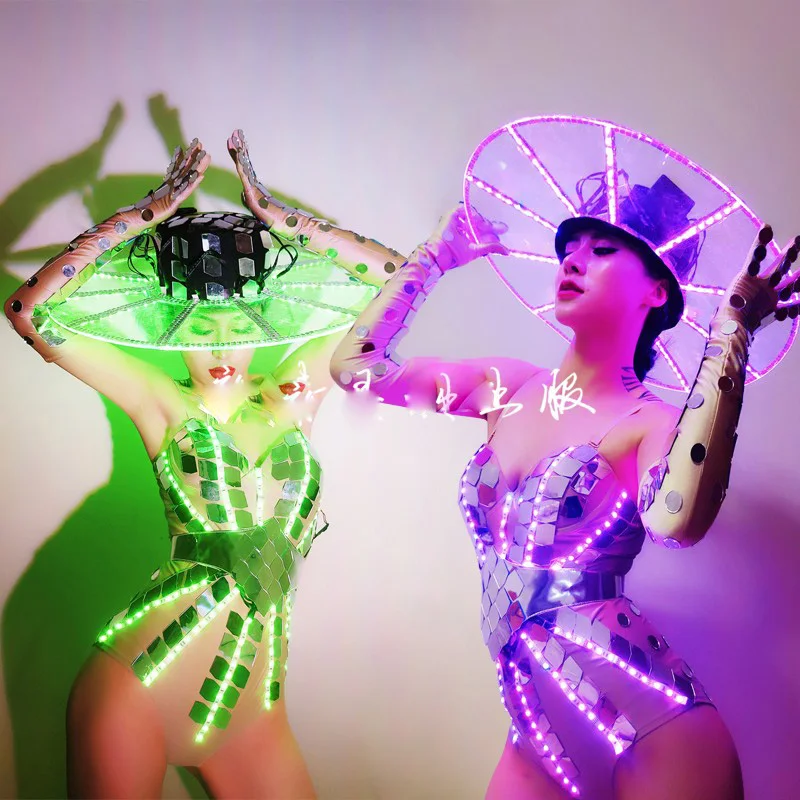 Костюм для Хэллоуина сценических танцев шоу светящееся зеркальное боди со