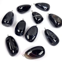 natural stone irregular black agates pendant necklace charms pendant for jewelry making diy necklace size 20x40mm 25x50mm