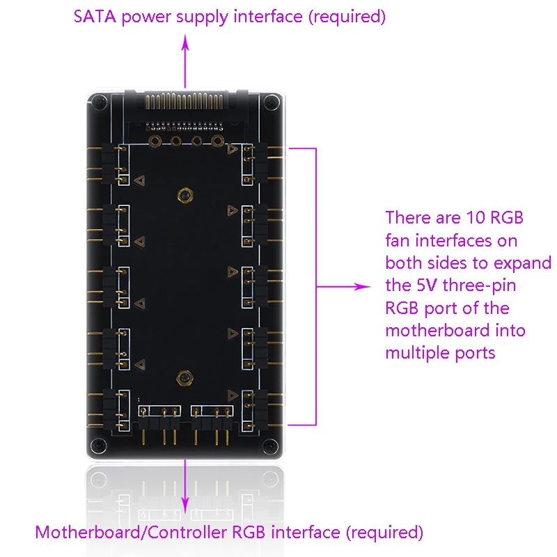 

5V 3-Pin RGB Hub Interface Splitter for Power Supply Port Molex SATA AURA SYNC 3Pin Motherboard Fan