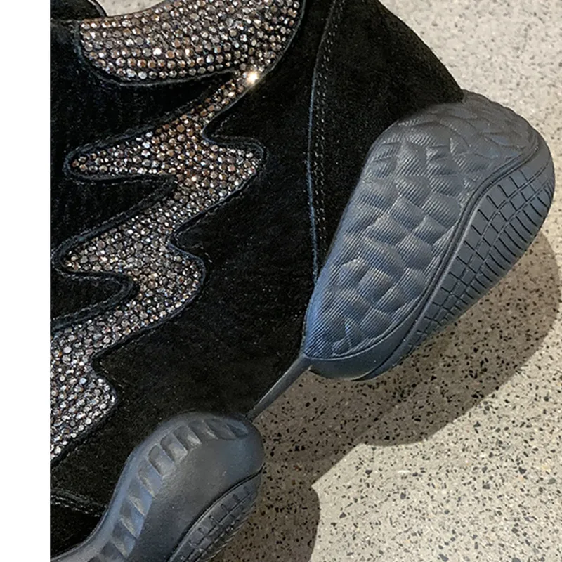 Обувь Для женщин из искусственной замши осень Bling Стразы на шнуровке модная