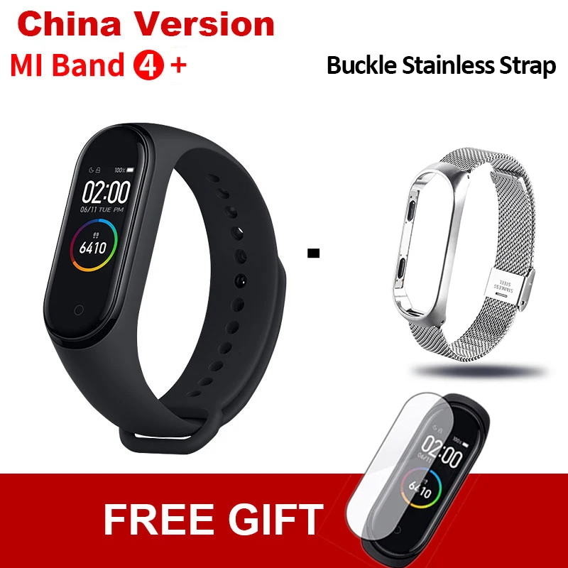 CN Add Silver Buckle Xiaomi mi Band 4 новейший mi band 4 Mp3 музыкальный цветной экран фитнес частота сердечных сокращений Bluetooth 5,0 умные часы - Цвет: CN Add Silver Buckle