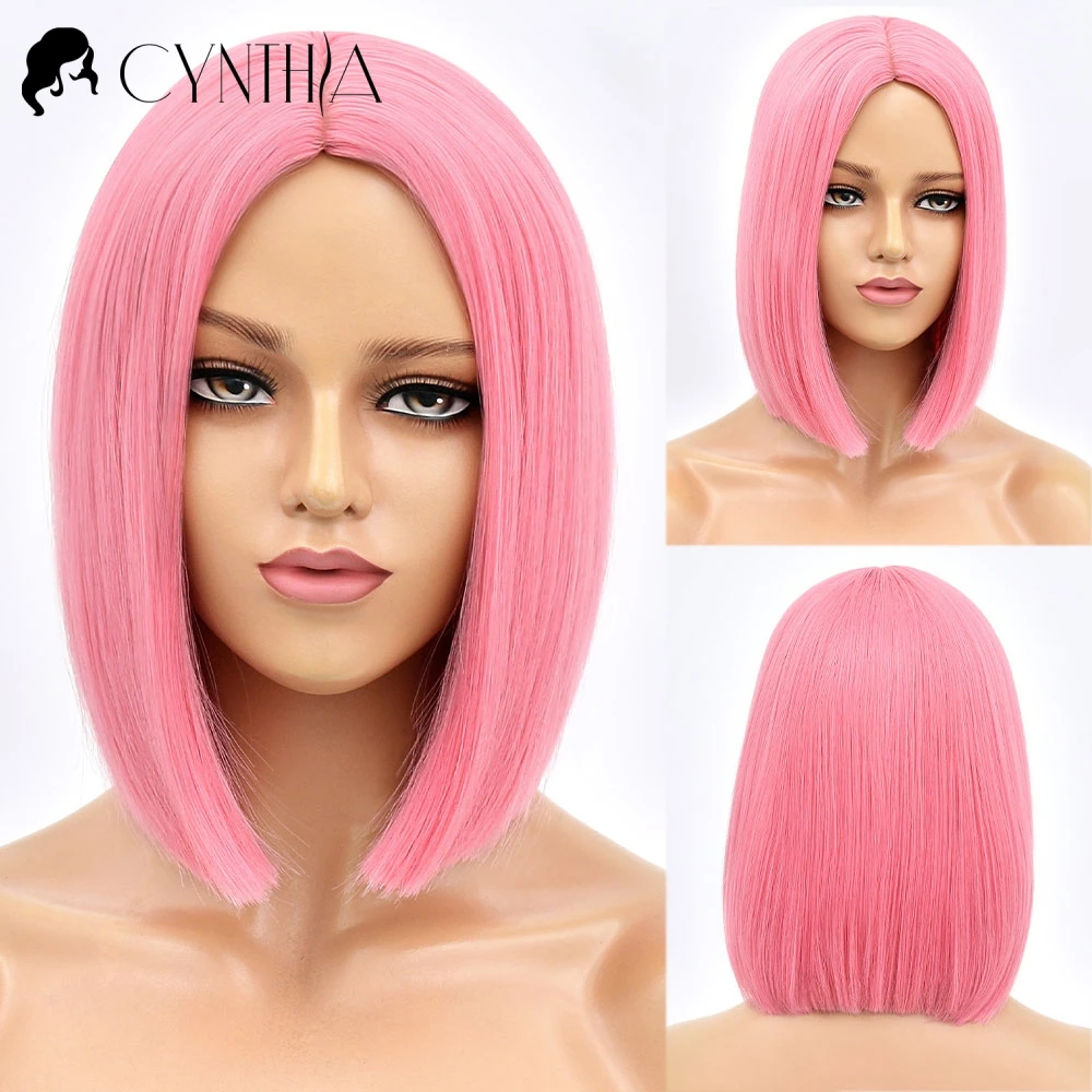 

Pink Short Bob Synthetic Wigs For Women Lolita Cosplay Party Natural Hair 14inch 150% Denisty Heat Resistant Perruque Bob