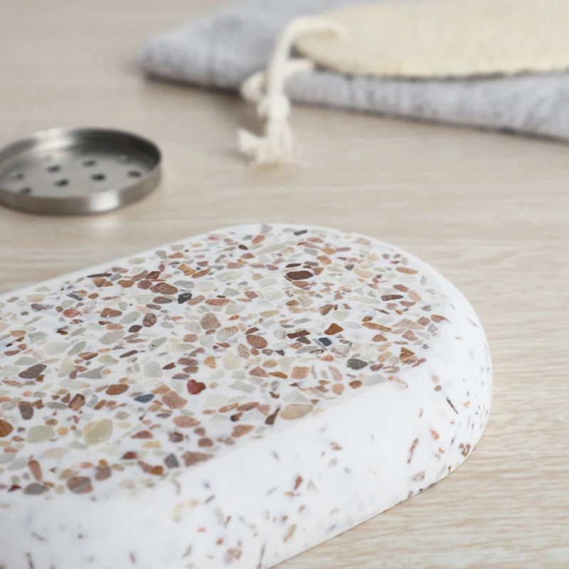 

Terrazzo Soap Dish Oval Soap Dish Creative Drain Tray Bathroom Accessories Household Items