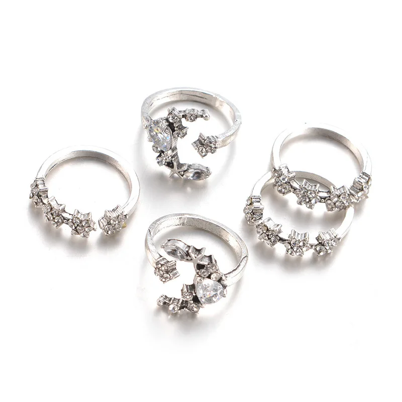 Кольцо регулируемое для женщин Винтажное кольцо с кристаллами луной звездой