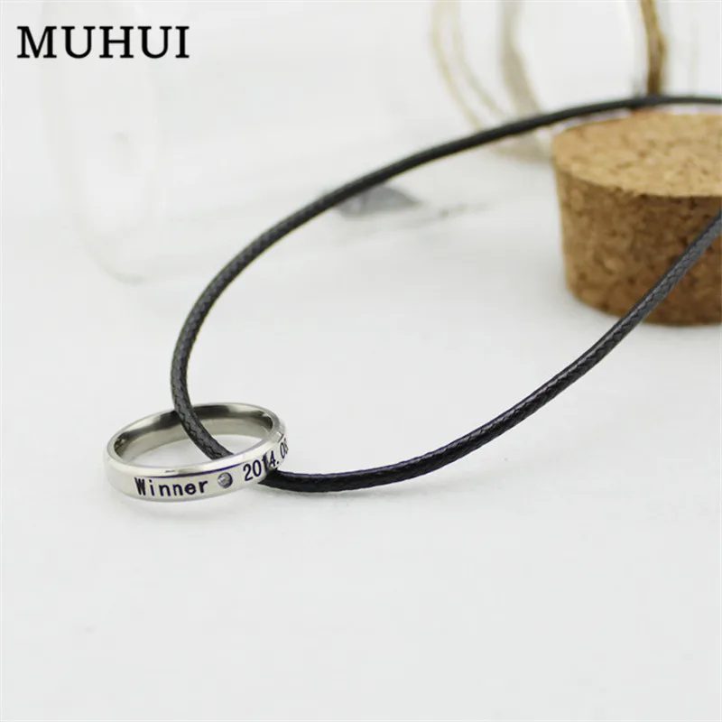 

Kpop Winner Titanium Steel Crystal Loop Pendant Necklace Women Jewelry Never Fade Collares 18107