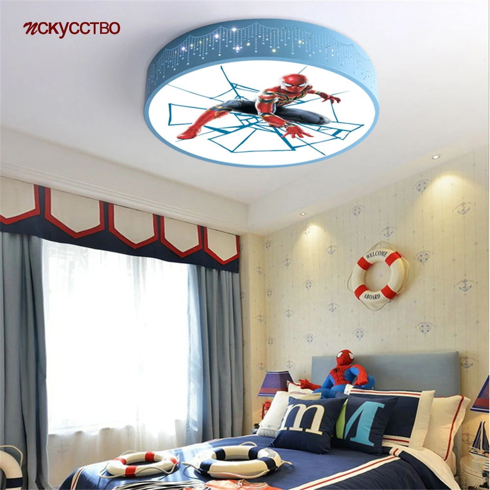 

Children Cartoon Spider American Hero Led Ceiling Lamp Kids Bedroom Deco Blue Round Ceiling Light Nursery Study Indoor Lighting
