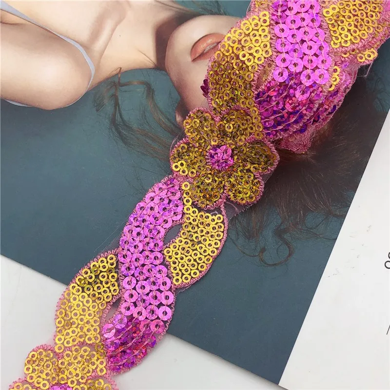 Дешевые цветы блестки ткань венецианская декоративная плетеная металлическая