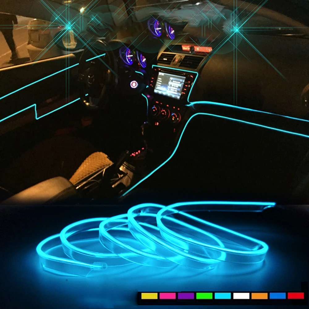 

5m Ambient Lamp RGB Car LED Neon Cold Light Auto Interior Atmosphere Light Refit Decoration Strips Shine Cigarette Lighter Drive