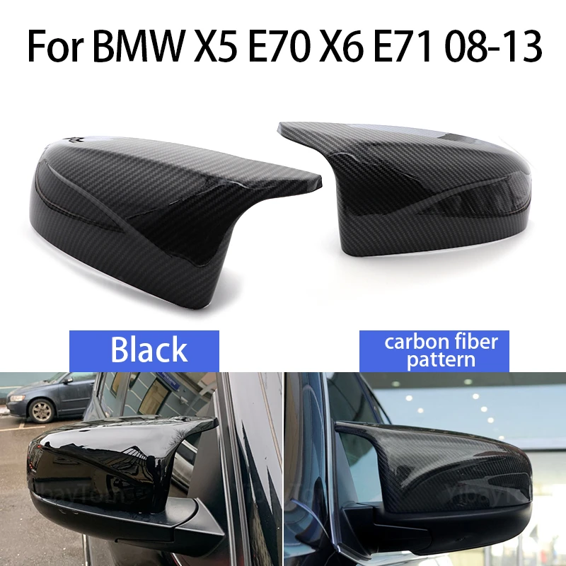 

2pcs Side Wing Rearview Modified Excellent Mirror Cover Caps for BMW X5 E70 X6 E71 2008-2013 Carbon Fiber Pattern Bright Black
