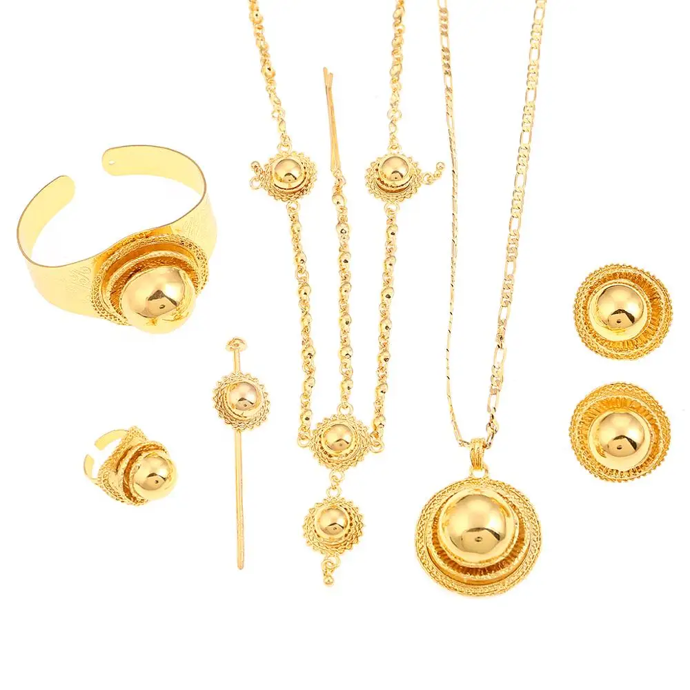 Эфиопский Модный Ювелирный Набор золотого цвета ювелирные изделия для волос