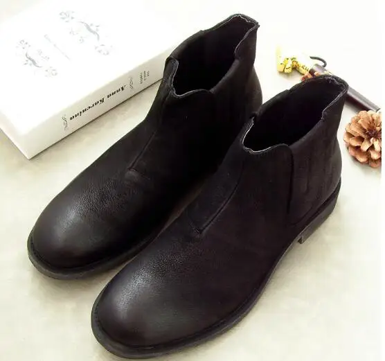 Модные ботинки Челси в стиле ретро мужские ботильоны из натуральной кожи без