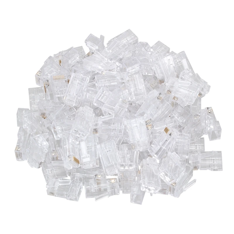 

6U RJ45 Connector Cat6 Cat6A Jack UTP Gold Plated Pass Through Ethernet Cables Network RJ-45 Plug 100Pcs