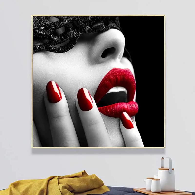 

Wall Art Canvas Poster and Print Canvas Painting Decorative Picture Woman Sexy Red Lips Modern Living Room Home Decor Framework