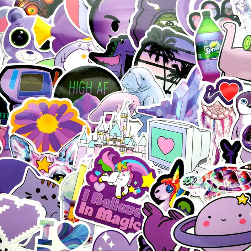 Наклейки для скейтборда компьютера водостойкие фиолетовые радужные 60