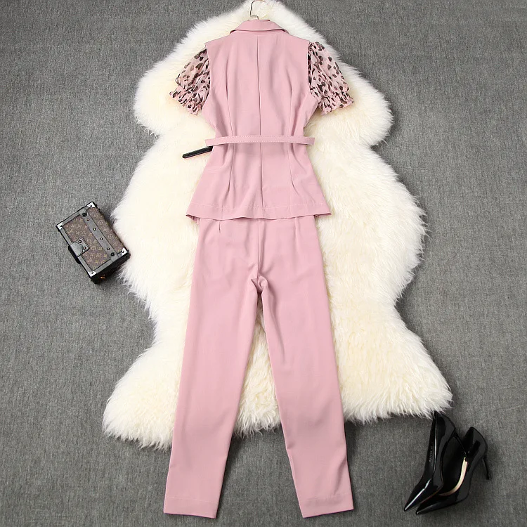 

Women's Set Spring Summer 2020 New Bow Collar Printed Top + Tank Vest + Mid-Calf Length Pencil Pants 3 Piece Set Female S-XL