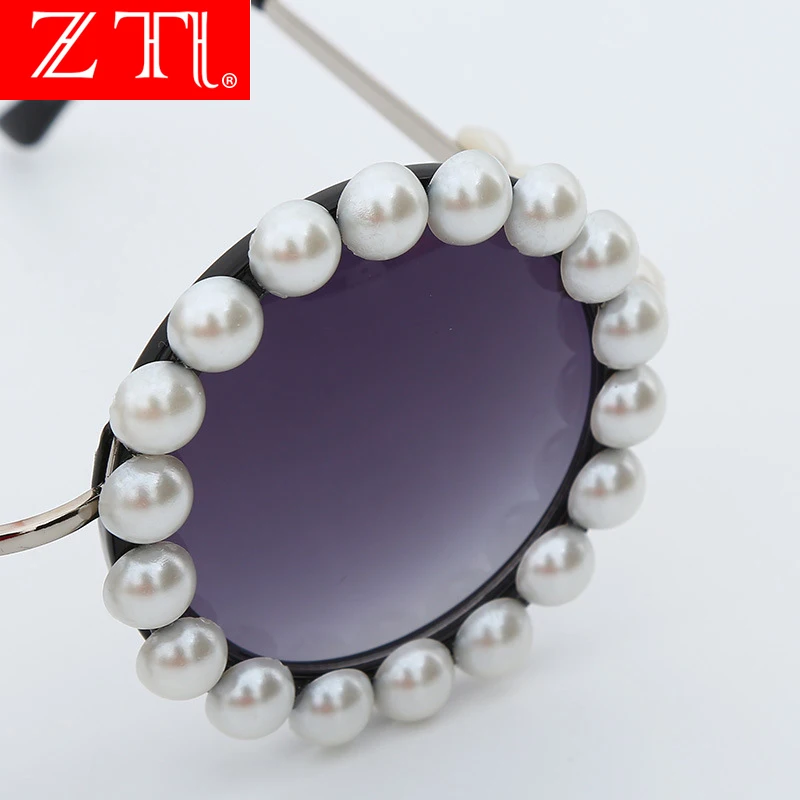 ZT Круглые Солнцезащитные очки с жемчугом Женские винтажные маленькие оправы