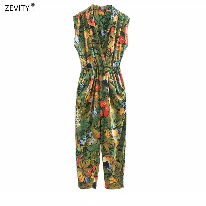 Женский комбинезон без рукавов повседневный с тропическим цветочным принтом и