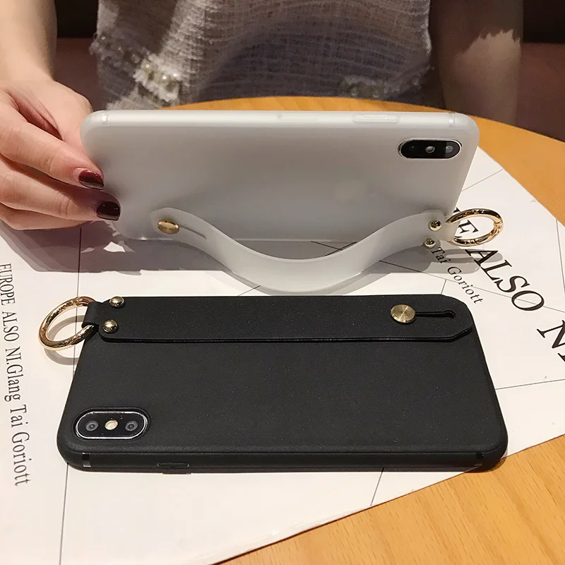 wrist strap case for iphone 11 pro max x xr xs max 6 6s 7 8 plus plain color phone holder soft tpu cover for iphone se 2020 capa free global shipping