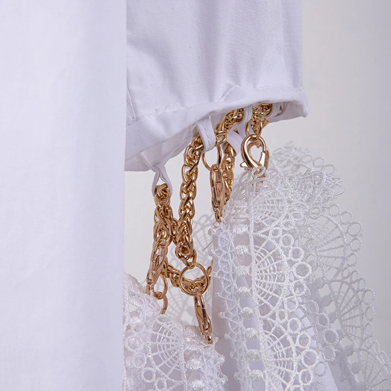 

TWOTWINSTYLE Minimalist Patchwork Lace Shirt For Women Lapel Long Sleeve White Casual Blouse Female Fashion New Clothing 2021