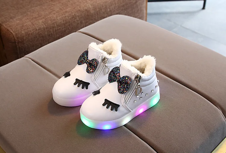 Fur cartoon Fashion Snow winter children boots Cute hot sales kids casual sneakers Lovely butterfly girls shoes
