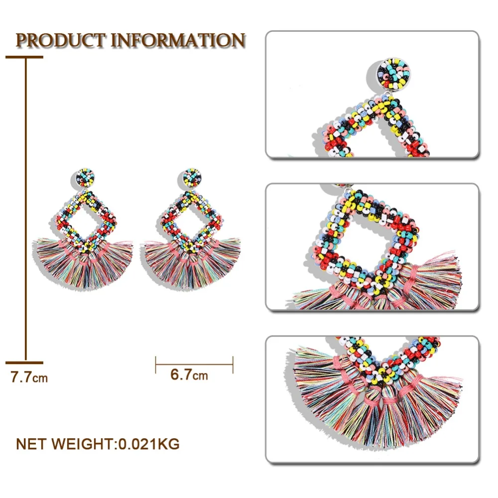 Miwens, новинка, Bauble Bar, синие Квадратные бусины, свисающие, модные женские серьги, кисточка, овальная рафия, массивные серьги-подвески ювелирные изделия
