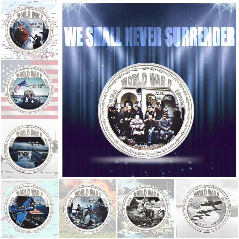 Посеребренная Коллекционная монета Второй мировой войны мы никогда не сдаваемся