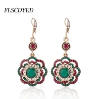 flscdyed luxury vintage bohemia ethnic enamel red green zircon earrings for women trend jewelry ear accessories for girl gift