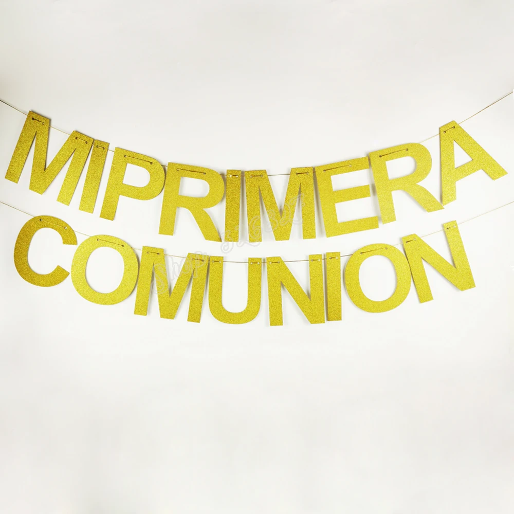 1 комплект Блестящий Золотой баннер с надписью испанский Mi Primera Comunion для