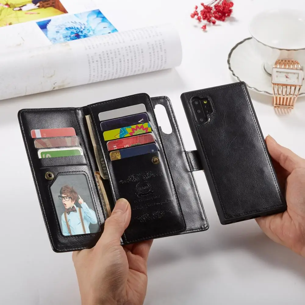 2 в 1 Магнитный чехол-бумажник из искусственной кожи для samsung Galaxy Note 10 Plus 8 9 S10 Plus S10e S9 S8 Plus 9 отделений для карт
