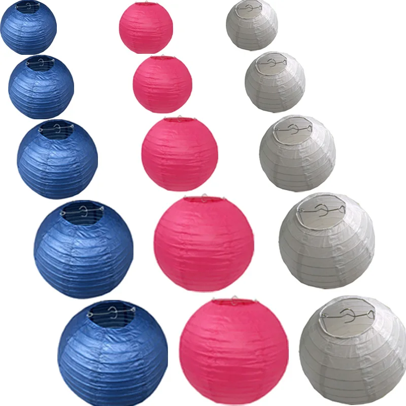 

15pcs deep blue hot pink white Chinese Paper Lantern party supplies set