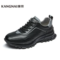 kangnai men shoes genuine cow leather lace up outdoor walking sports footwear black platform male casual shoes