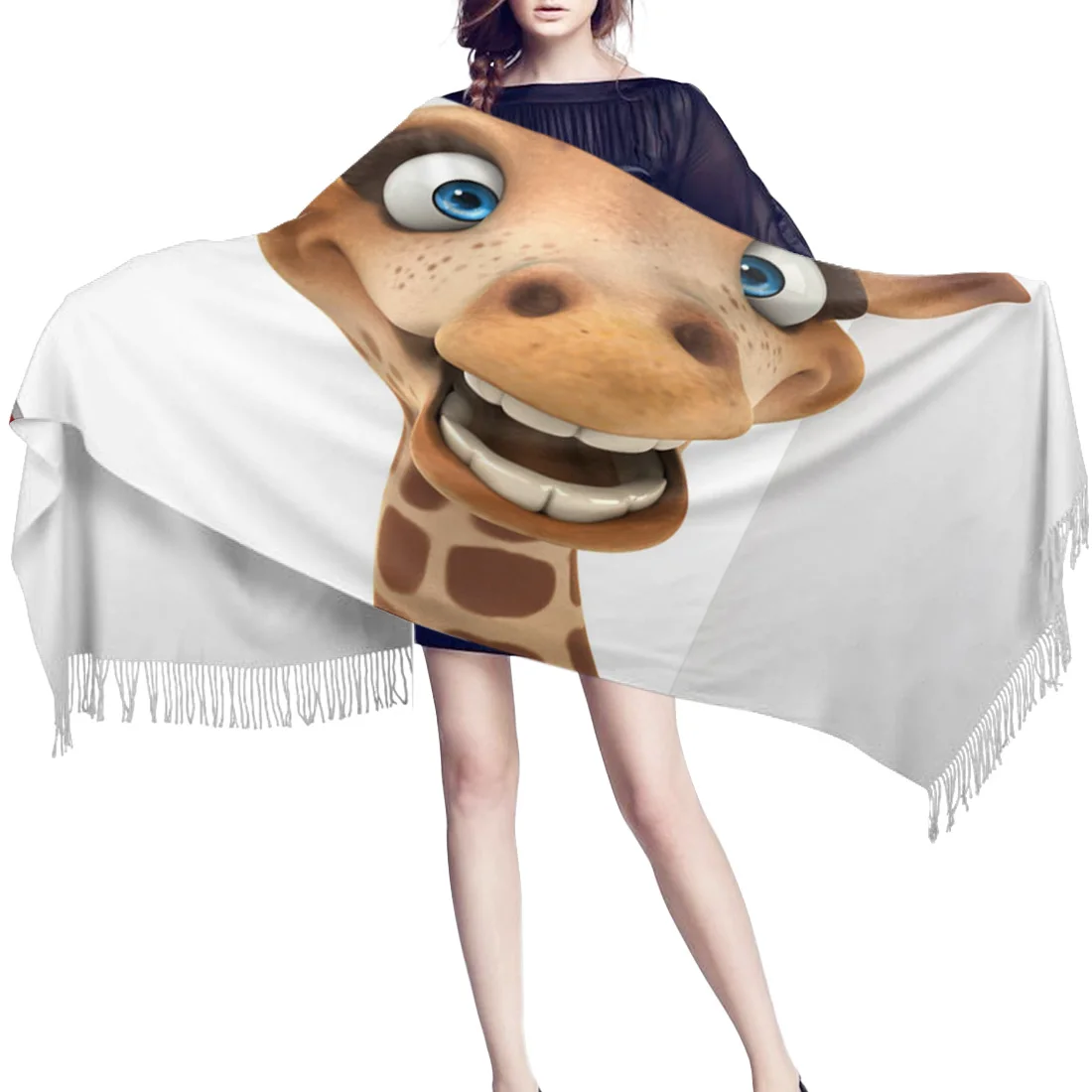 Зимний женский шарф Жираф зубная щетка забавные мультяшные животные теплые