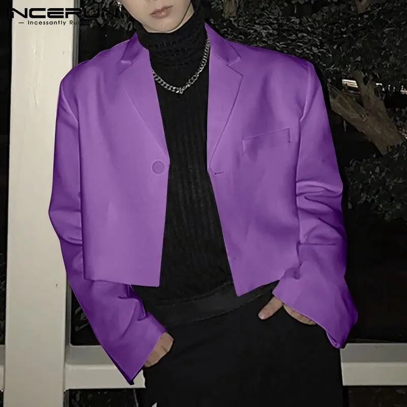 

INCERUN Tops 2021 Casual Style Men's Solid All-match Lapel Balzer Male Fashion Long Sleeve Comeforable Jackets Suits Coats S-5XL
