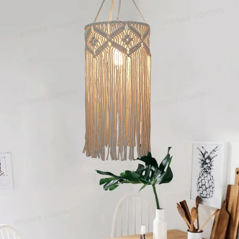 

Pastoral style woven chandeliers, simple restaurant decoration lamps, personality model rooms, bed and breakfast cotton chandeli