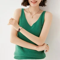 2022 new style 100 wool pullover comfortable camisole womens slim small top sexy double v neck cashmere knitted bottoming shirt
