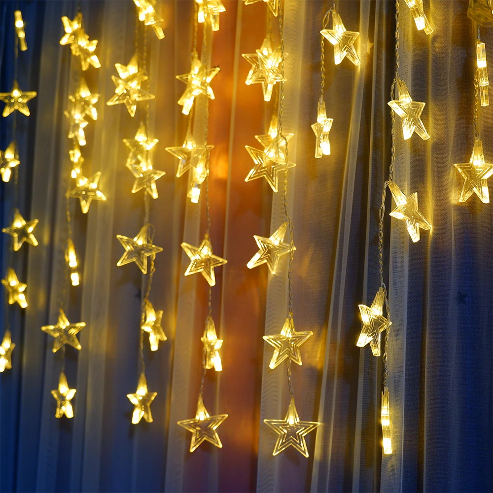 

3M LED Star Curtain Light 220V EU Plug Christmas Garland String Fairy Lights Window Wedding Party Home Decor