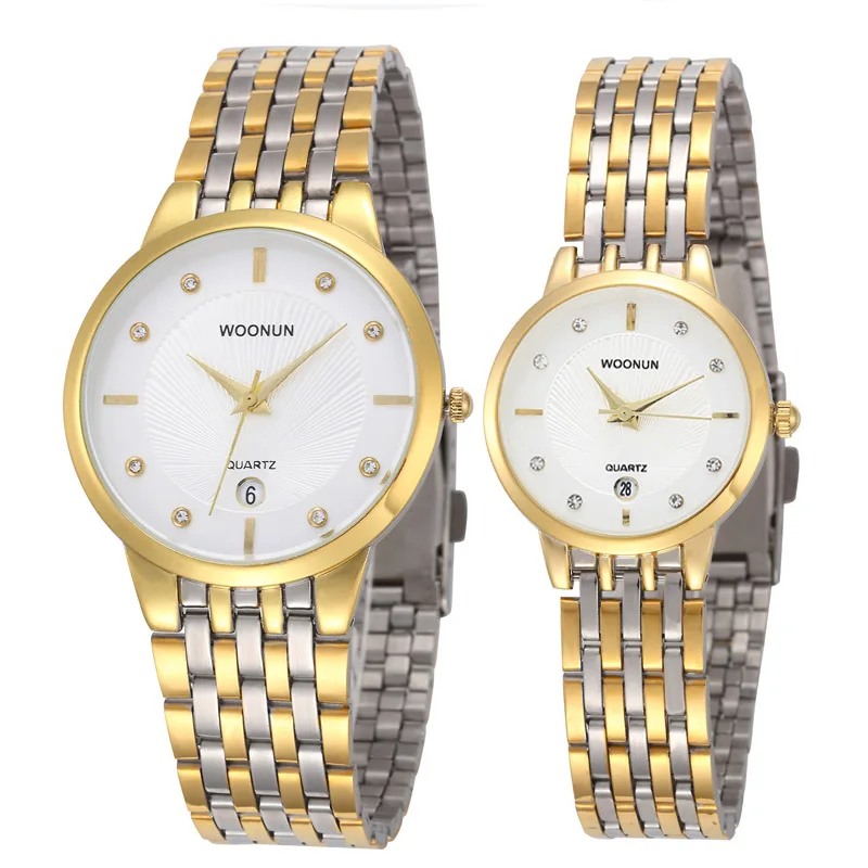 Luxury Brand Couple Watches WOONUN Casual Pair Watches Stainless Steel Quartz Watches Lovers Watches Hours Valentine's Day Gifts