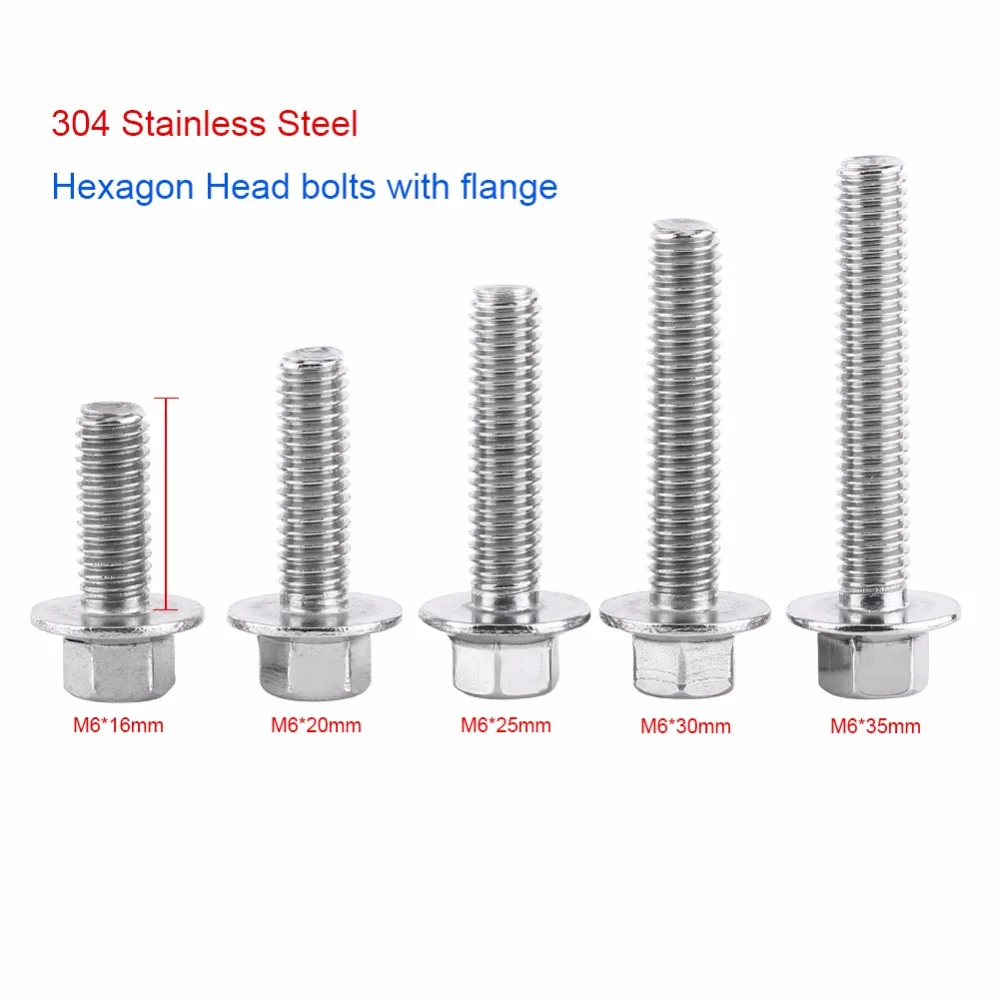 10pcs/Lot M6 tornillos Stainless Steel SS304 Hex Flange Screws Cap Washer Head Bolts Fastener vis tete creuse images - 6