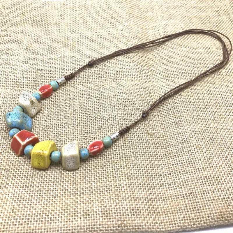 Модные украшения ручная работа керамические шарики веревка цепь ожерелье