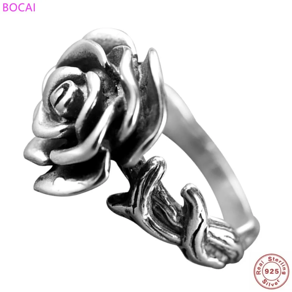 

S925 Sterling Silver Rose Rings For Women 2021 New Fashion Opening Rose Ring Popular Thai Silver Female Rings