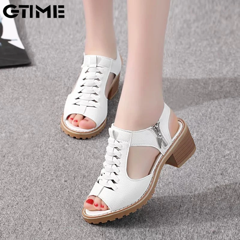 

2020 Women's Sandals Square heel Summer Shoes Peep Toe zip gladiator sandals women zip platform sandals platform shoes#SJPAE-320