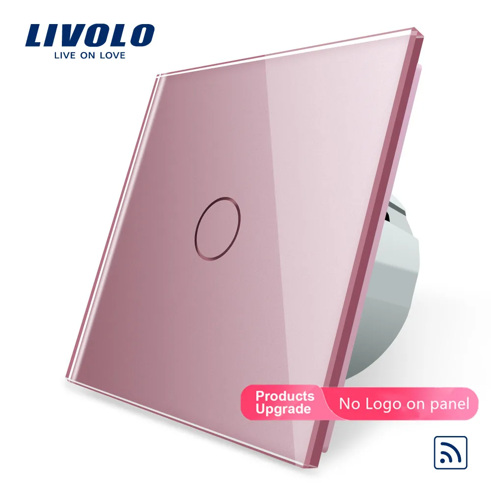 Pink-No logo Livolo/Стандартный настенный светильник дистанционный сенсорный переключатель, 1gang 1way, Стекло Панель, 220~ 250 V, C701R-1/2/3/5, без пульта дистанционного управления, без логотипа - Цвет: Pink-No logo