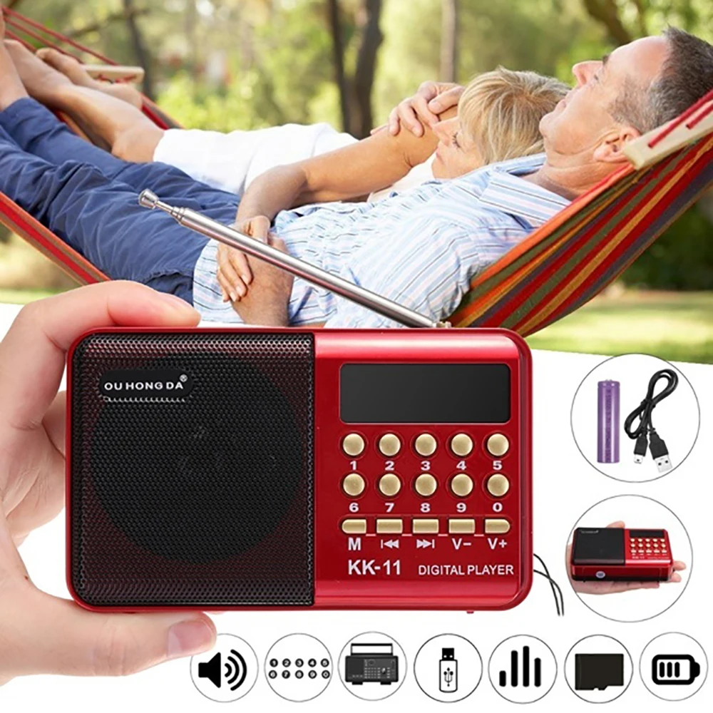Портативный мини радиоприемник K11 перезаряжаемый цифровой FM USB TF MP3 плеер динамик