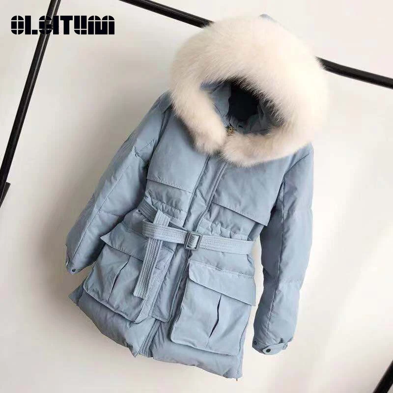 Женский зимний пуховик 2020 новый большой меховой воротник тонкий шнурок
