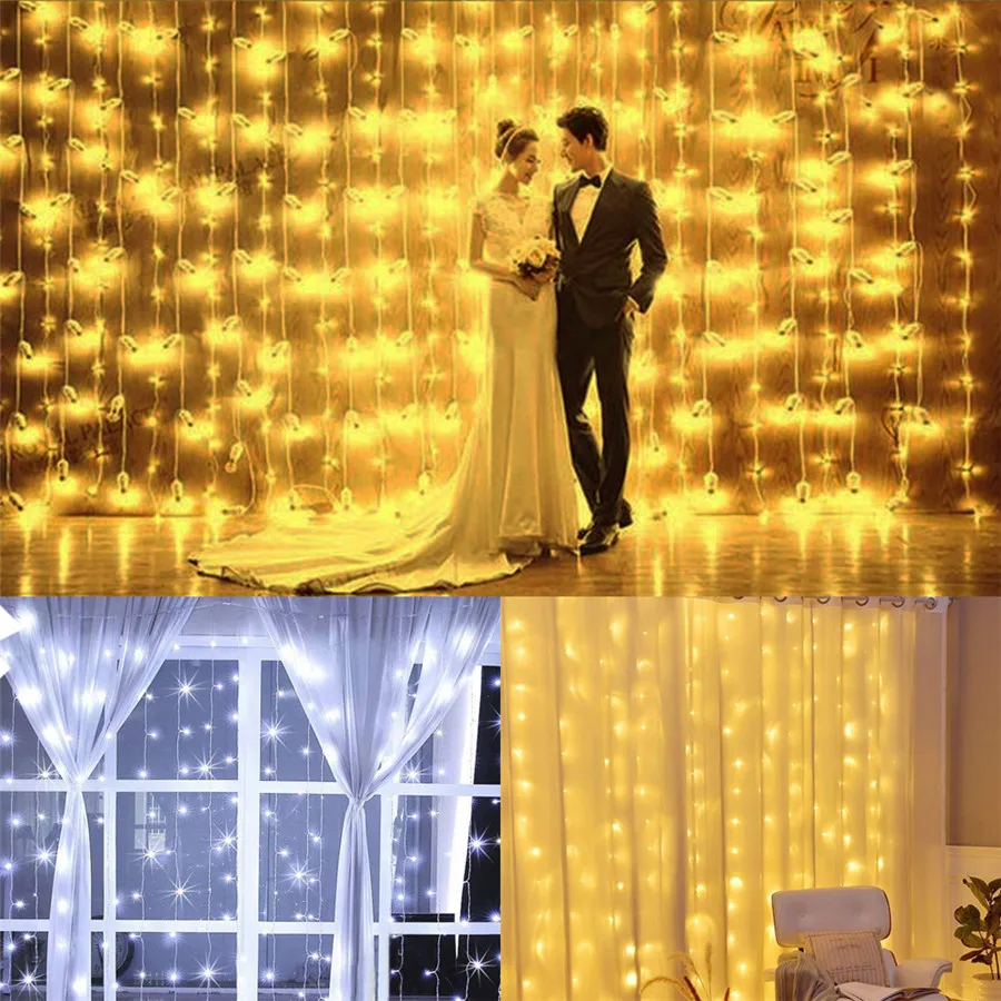 

3x2M 3x3M 6x3M LED Window Curtain Fairy Icicle String Light Outdoor Wedding Party Wall Backdrop Icicle Light